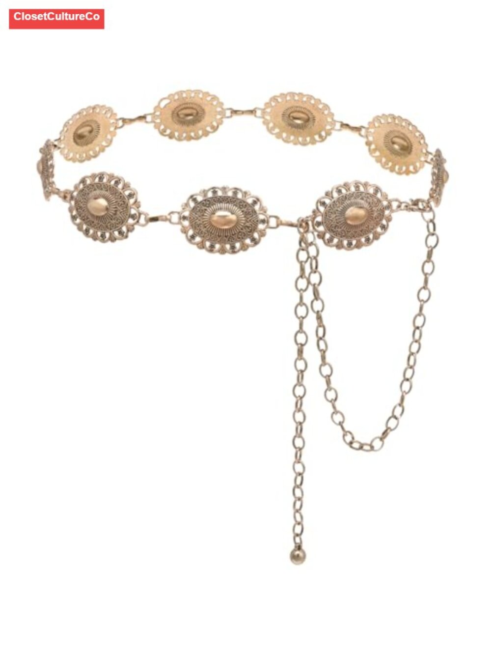 YBO Western Waist Chain Belt Metal Concho Cowgirl Chain Belt for Dress